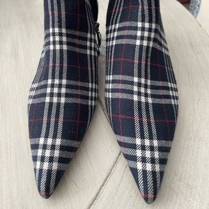 Zara dark navy blue white red plaid check ankle boots Sz 38